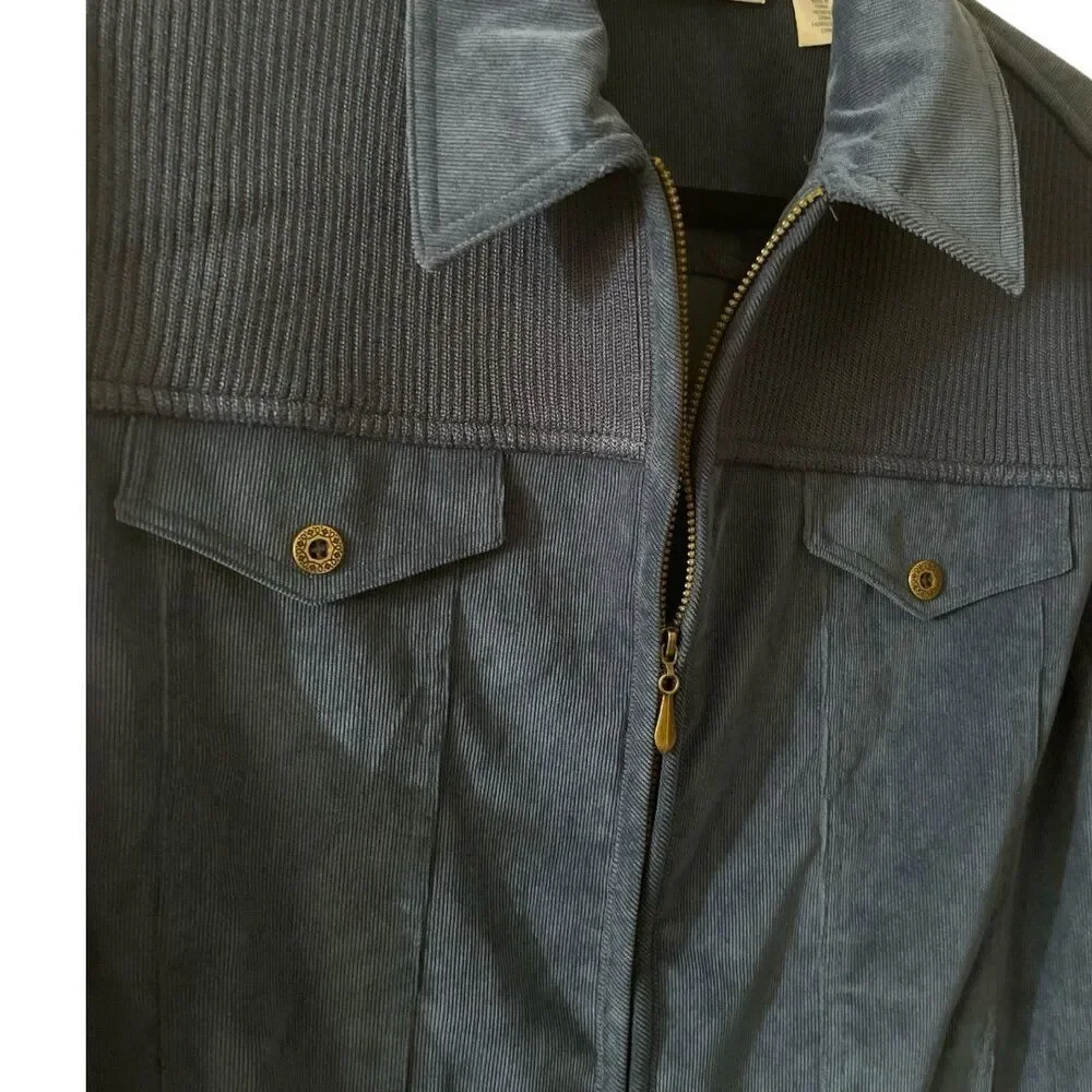 Alfred Dunner Zip Up Jacket Womens 16 Blue Corduroy Long Sleeve Collared NWT - Picture 2 of 5